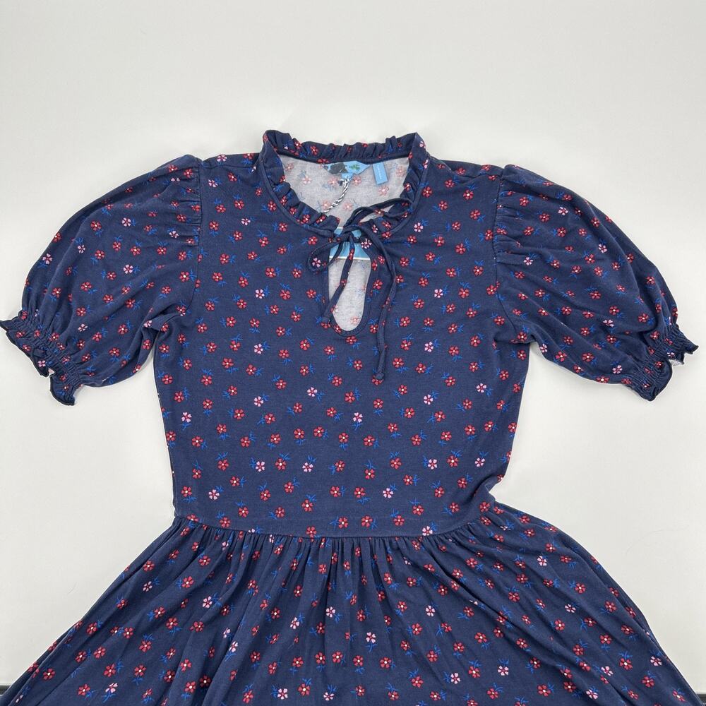 Draper James Falling Daisies Dress Womens Size XS Blue Floral Midi Stretch NWT